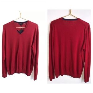 NWT Jared Lang Men's V Neck Sweater XXLarge Red Knit Pullover Cotton